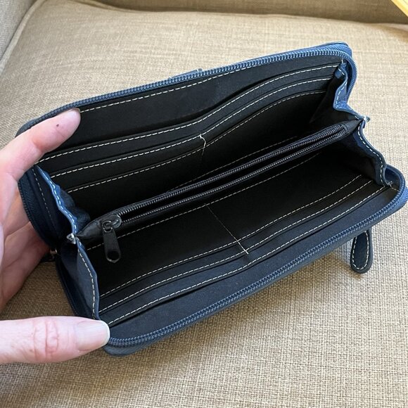 TIGNANELLO Womens Blue Leather Zip Around Wallet Clutch Card Slots Key Ring - Picture 8 of 13